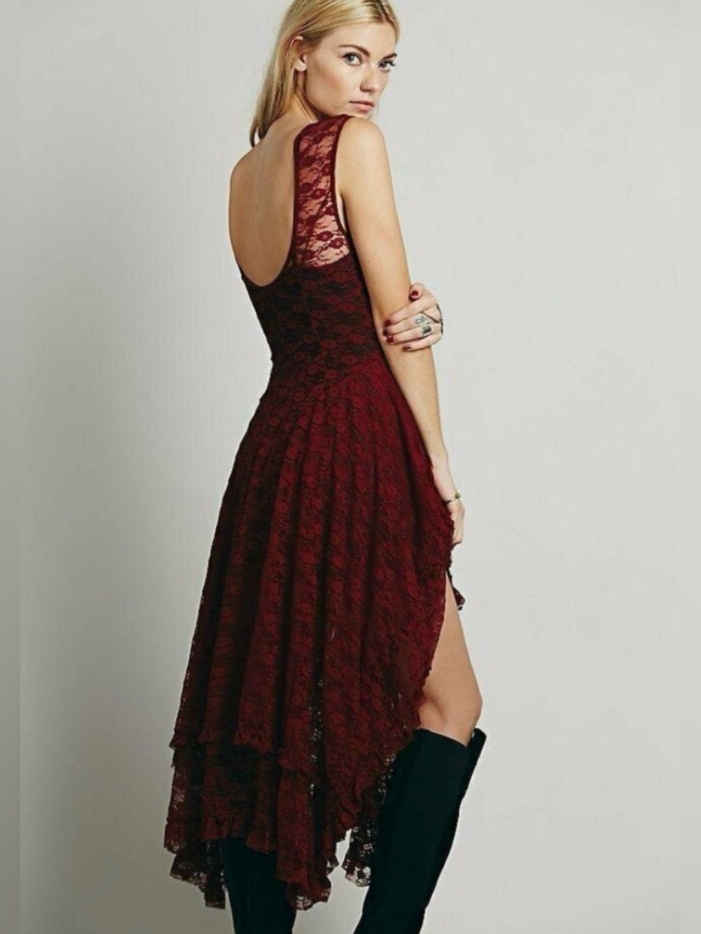 FP Intimately ‘French Courtship’ Asymmetrical Maxi Slip Dress in Red Vintage XS - Picture 5 of 13